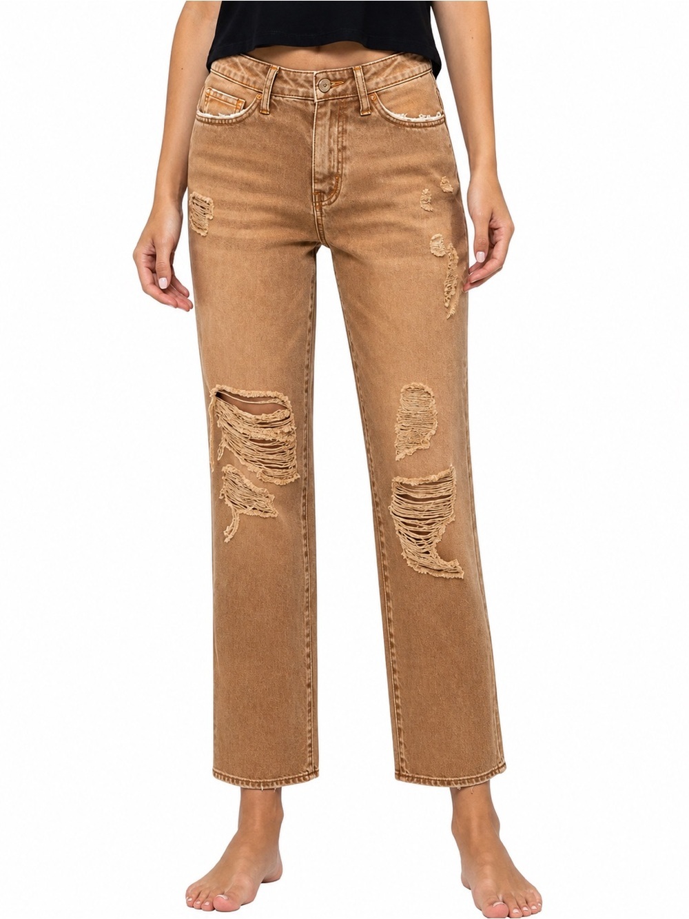 Vervet Tan Norah High-Rise Straight Crop Distressed Jeans 25